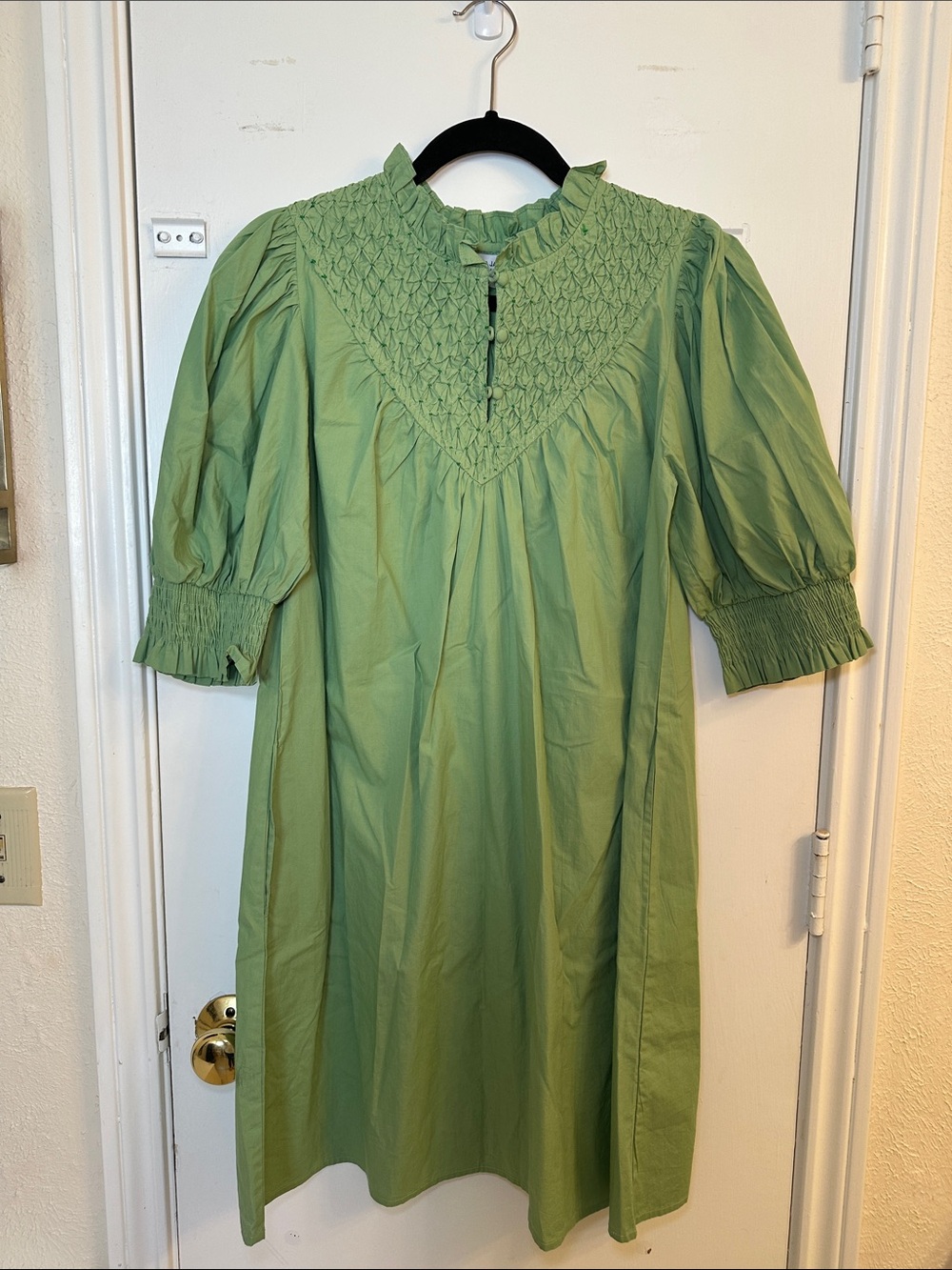 Olivia James The Label Smocked Green Puff Sleeve Dress